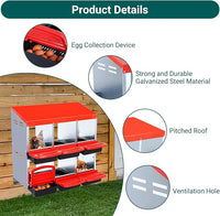 Garvee 6-Compartment Chicken Nesting Box – Poultry Laying Box with Removable Trays for Easy Cleaning, Heavy-Duty Design for Coops & Farmyards – Red