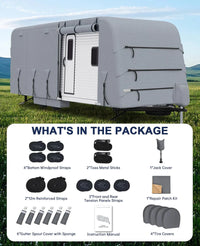 Garvee Heavy-Duty 4-Layer Caravan Cover(18-20ft) – Waterproof & Rip-Stop Breathable Winter Cover – Includes Hitch Cover & Gutter Protectors – Grey