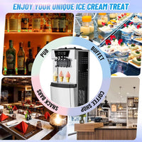 Garvee 2200W Commercial Soft Serve Ice Cream Machine - 30L/H High Output, 3-Flavor Mix & Auto-Clean for Cafes, Food Trucks, Snack Bars (LCD Display, 65dB Quiet)