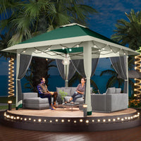 Garvee 396 x 396cm Canopy Tent Pop Up Gazebo With Mosquito Netting And Adjustable Height For Backyard Parties Green
