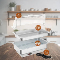 Garvee Electric Chafing Dish Buffet Server Set 9QT Capacity 600W with Roll Top Transparent Lid Adjustable Temperature Control 86 F to 200 F One Full Size and Two Half Size Food Pans for Commercial Catering,Parties and Events