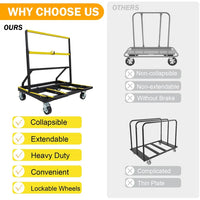 GARVEE Drywall Cart 1000kg Load Capacity Foldable Panel Trolley with Brakes Black & Yellow Sheetrock Plywood Ceramic Tile Dolly for Construction