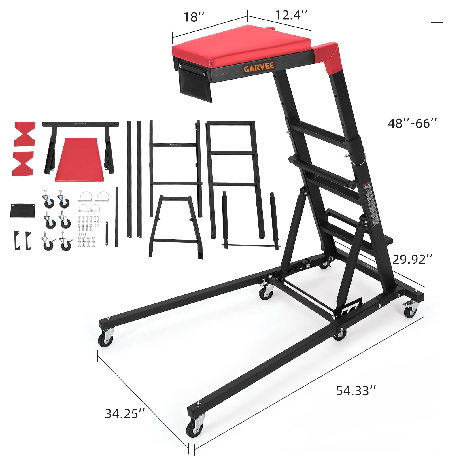 Garvee Foldable Topside Engine Creeper, 48"-66" Adjustable Height, 400lbs Heavy Duty Capacity, Padded Deck with Locking Swivel Castors, H-Base Stable Frame for Garage & Workshop Car Repairs