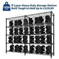 GARVEE Heavy Duty 5-Tier Wire Shelving Unit – 601kg Capacity, Adjustable Shelves, Steel Poles, Non-Slip Feet, Storage Organiser for Garage, Pantry & Kitchen, 40Dx180Wx179Hcm