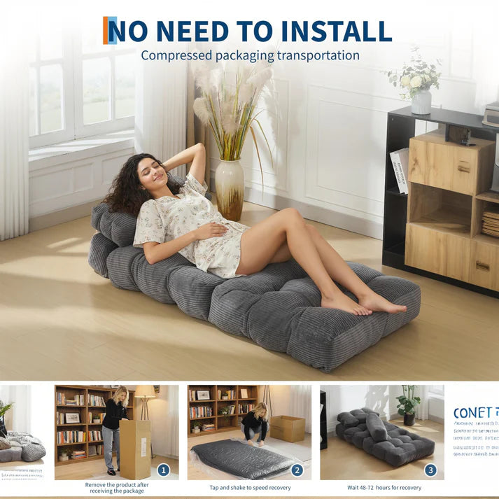 Garvee 3-in-1 Folding Convertible Sofa Bed with Pillow, Portable Sleeper Chair for Living Room Bedroom, Grey Single, Space-Saving, Comfortable, No Assembly
