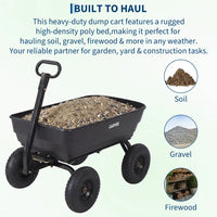 GARVEE 544kg (1200lbs) Heavy Duty Garden Tipping Trolley Quick Release Poly Tub Dump Cart Steel Frame Pneumatic Tyres Wheelbarrow Black