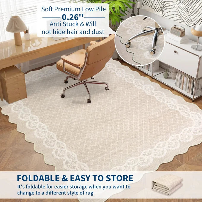 Garvee 160×230 Cm Modern Area Rug with Regular Wavy Scalloped Edges, Skin-Friendly Soft Tufted Carpet, Washable, Non-Slip Backing, Ideal for Living Room & Bedroom