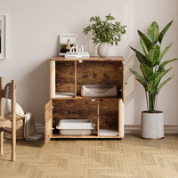 Garvee Double Layer Cat Litter Box Furniture With Scratching Post And Litter Mats, Wooden Corner Cabinet, Multi-Functional, Easy To Clean, Natural Wood Color