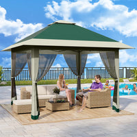 Garvee 396 x 396cm Canopy Tent Pop Up Gazebo With Mosquito Netting And Adjustable Height For Backyard Parties Green