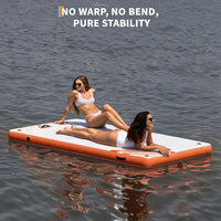 Garvee Orange 180 x 150 cm Inflatable Floating Dock Pontoon Swim Platform with Non Slip EVA Pad Electric Air Pump and Rope Ladder for Lake Pool and Beach
