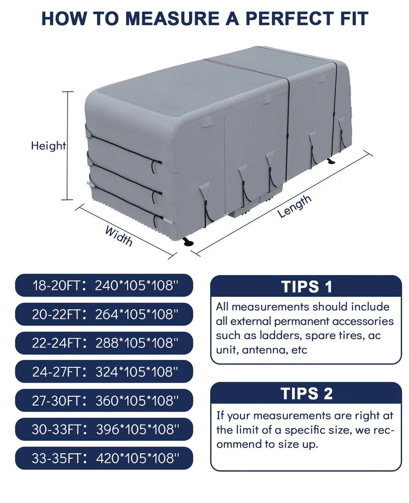 Garvee Heavy-Duty 4-Layer Caravan Cover(20-22ft) – Waterproof & Rip-Stop Breathable Winter Cover – Includes Hitch Cover & Gutter Protectors – Grey