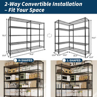 GARVEE Heavy Duty 5-Tier Wire Shelving Unit – 601kg Capacity, Adjustable Shelves, Steel Poles, Non-Slip Feet, Storage Organiser for Garage, Pantry & Kitchen, 40Dx180Wx179Hcm