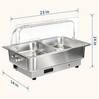 Garvee Electric Chafing Dish Buffet Server Set 9QT Capacity 600W with Roll Top Transparent Lid Adjustable Temperature Control 86 F to 200 F One Full Size and Two Half Size Food Pans for Commercial Catering,Parties and Events