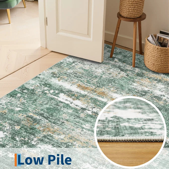 GARVEE Large Area Rug 160x230cm Green Abstract Vintage Carpet Soft Low Pile Stain-Resistant Comfortable Floor Mat Living Room Bedroom