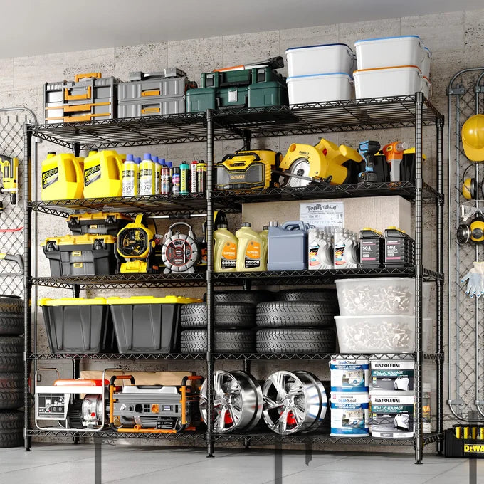 GARVEE Heavy Duty 5-Tier Wire Shelving Unit – 601kg Capacity, Adjustable Shelves, Steel Poles, Non-Slip Feet, Storage Organiser for Garage, Pantry & Kitchen, 40Dx180Wx179Hcm