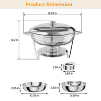 Garvee 4.7L Chafing Dish Buffet Set of 2 Pack, Round Stainless Steel Food Warmers Buffet Servers Sets, Chafer with Food & Water Pan, Lid, Frame, Fuel Holder for Catering and Parties