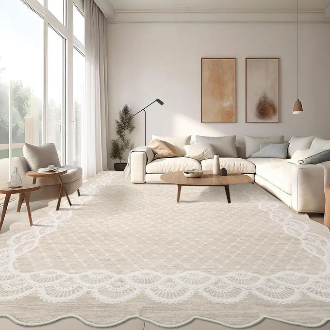 Garvee 160×230 Cm Modern Area Rug with Regular Wavy Scalloped Edges, Skin-Friendly Soft Tufted Carpet, Washable, Non-Slip Backing, Ideal for Living Room & Bedroom