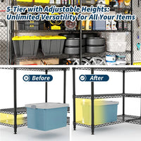 GARVEE Heavy Duty 5-Tier Wire Shelving Unit – 601kg Capacity, Adjustable Shelves, Steel Poles, Non-Slip Feet, Storage Organiser for Garage, Pantry & Kitchen, 40Dx180Wx179Hcm
