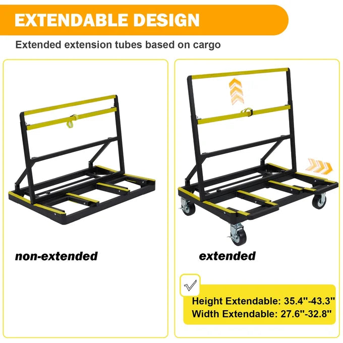GARVEE Drywall Cart 1000kg Load Capacity Foldable Panel Trolley with Brakes Black & Yellow Sheetrock Plywood Ceramic Tile Dolly for Construction