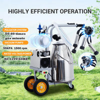 Garvee 25 Litre (6.6 Gal) Portable Electric Cow and Goat Milking Machine Automatic Pulsation Vacuum Milker with 304 Stainless Steel Bucket and Food Grade Silicone Cups