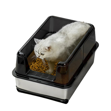 Garvee Stainless Steel Cat Litter Box,Easy to Clean and Odour-Resistant Cat Litter Tray