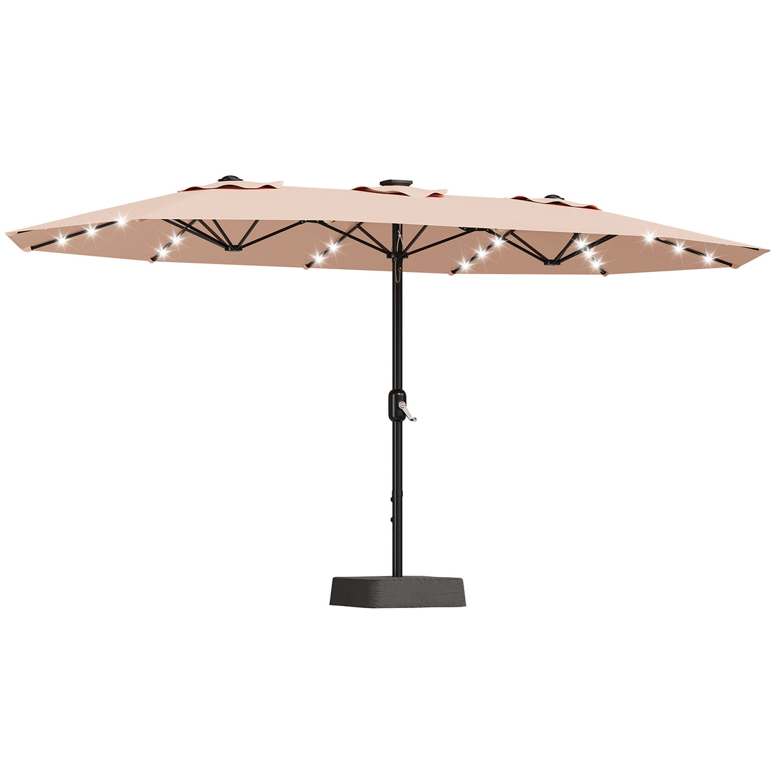 Garvee 4.57m 15ft Rectangular Solar Parasol with LED Lights and Base Included Large Garden Umbrella Crank Handle UV Protection for Patio Backyard Deck Poolside,Beige