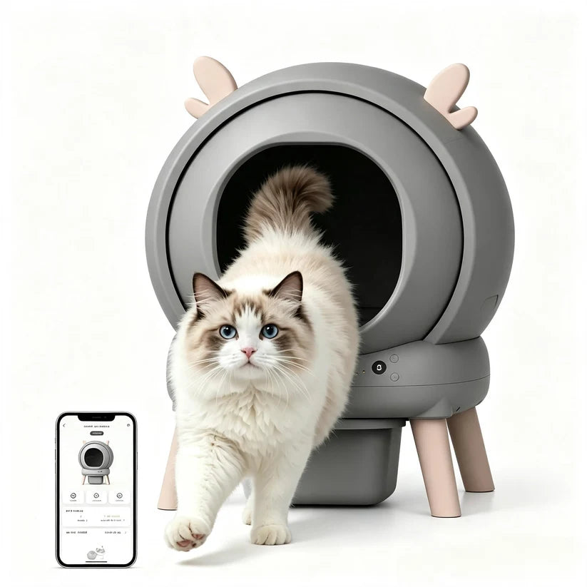 Garvee 65L Self Cleaning Automatic Cat Litter Box Cool Grey ABS Smart Pet Tray 50.9 x 48.6 x 67.1 cm