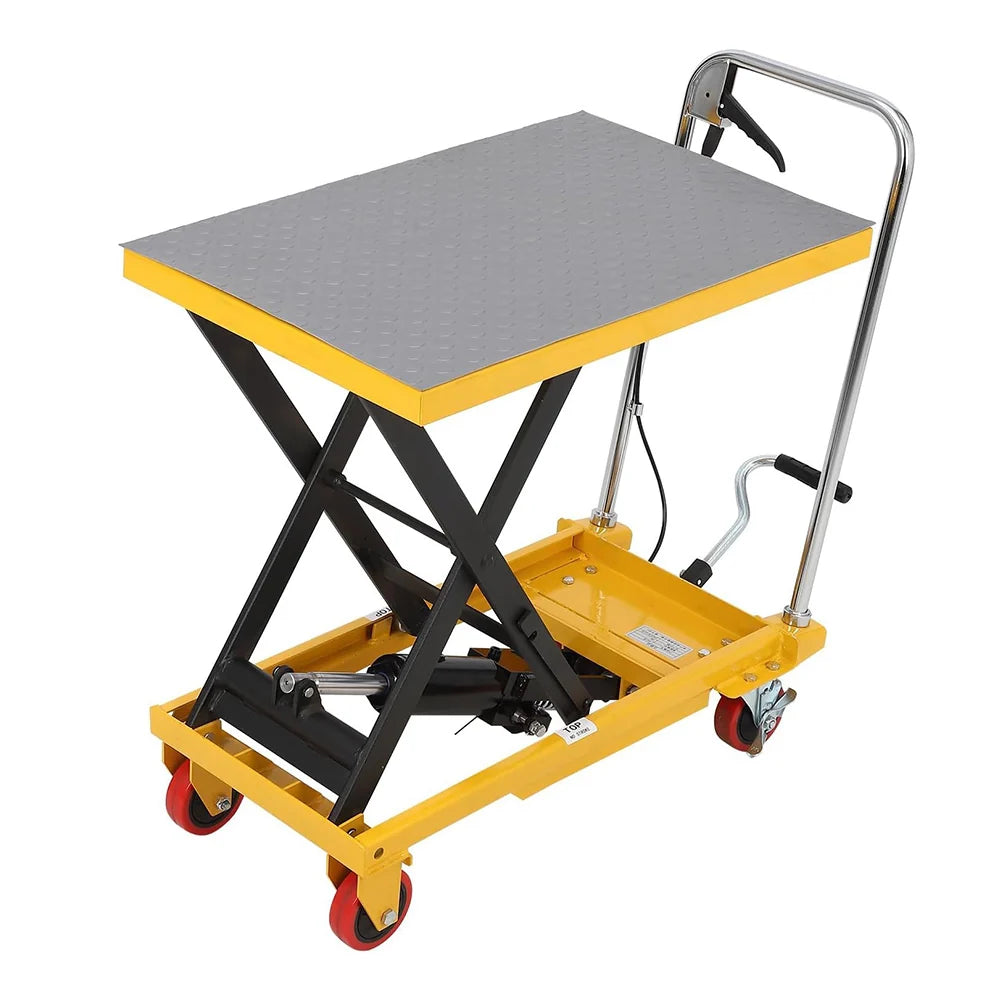 GARVEE 230kg Hydraulic Lift Table Cart Heavy Duty Single Scissor Lift Trolley 72cm Industrial Material Handling Platform with Braked Castors – Yellow