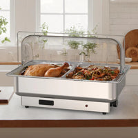 Garvee Pack of 2 Stainless Steel Electric Chafing Dish Buffet Servers 9.5QT Capacity with Roll Top Transparent Lids and Adjustable Temperature Control for Commercial Catering Parties and Home