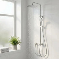 Garvee Modern Rainfall Shower System, 25 cm Stainless Steel Round Overhead & 3-Mode Handheld Shower Head, Height Adjustable No-Drill Concealed Valve Mixer Set with Anti-Limescale Nozzles, Mirror Chrome Finish