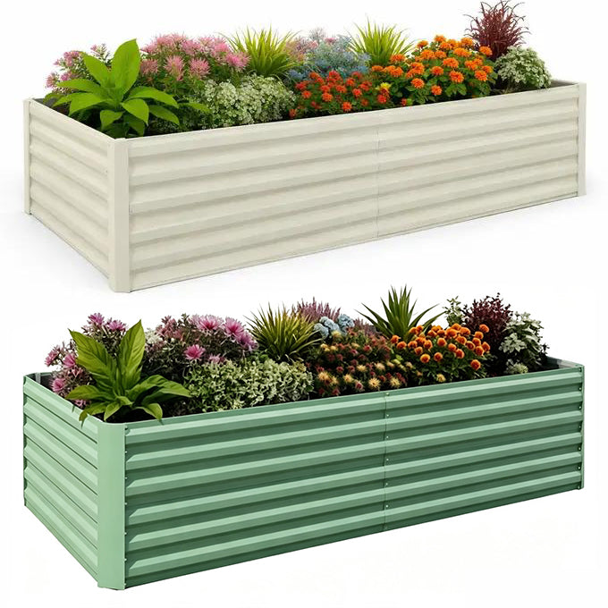 Garvee 2PCS Raised Garden Bed 240x120x60cm Galvanized Outdoor Planter Box for Vegetables and Flowers Extra Deep Metal Garden Bed Green&Beige