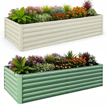 Garvee 2PCS Raised Garden Bed 240x120x60cm Galvanized Outdoor Planter Box for Vegetables and Flowers Extra Deep Metal Garden Bed Green&Beige
