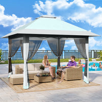 Garvee 396 x 396cm Canopy Tent Pop Up Gazebo With Mosquito Netting And Adjustable Height For Backyard Parties Lake Blue