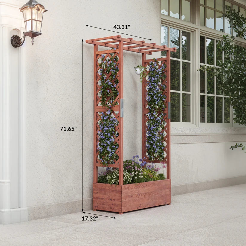 Garvee 110x44x182 cm Raised Garden Bed With Trellis Wood Planter Box Freestanding Elevated Garden Bed Natural Wood Color