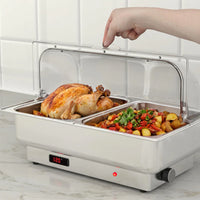 Garvee Pack of 2 Stainless Steel Electric Chafing Dish Buffet Servers 9.5QT Capacity with Roll Top Transparent Lids and Adjustable Temperature Control for Commercial Catering Parties and Home
