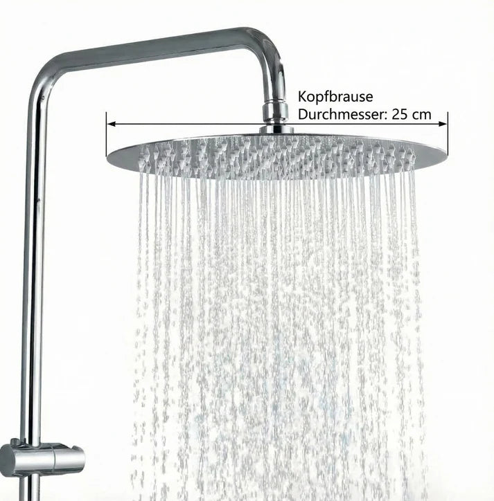 Garvee Modern Rainfall Shower System, 25 cm Stainless Steel Round Overhead & 3-Mode Handheld Shower Head, Height Adjustable No-Drill Concealed Valve Mixer Set with Anti-Limescale Nozzles, Mirror Chrome Finish