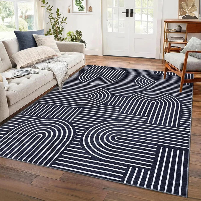 Garvee Living Room Carpet 160x230cm Washable and Foldable Polyester Rug for Bedroom and Office Blue
