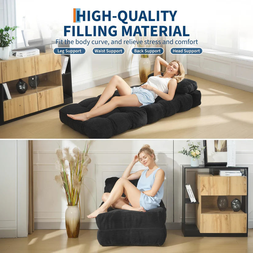 Garvee 3-in-1 Folding Convertible Sofa Bed with Pillow, Portable Sleeper Chair for Living Room Bedroom, Black Single, Space-Saving, Comfortable, No Assembly