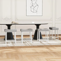 Garvee Set of 4 Grey Saddle Bar Stools – 61cm Counter Height Breakfast Bar Stools – Padded Backless Seat with Metal Legs for Kitchen Island – Grey