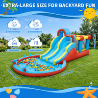 Garvee 8-in-1 Inflatable Water Park with Double Slides, Climbing Walls & Bouncy Castle – Durable Oxford Fabric, 550W Blower, Large Backyard Pool for Kids – Model 26001 – 26001 Inflatable Water Park Appropriate for All Seasons - British Standard