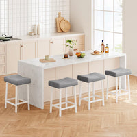 Garvee Set of 4 Grey Saddle Bar Stools – 61cm Counter Height Breakfast Bar Stools – Padded Backless Seat with Metal Legs for Kitchen Island – Grey