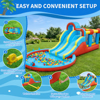Garvee 8-in-1 Inflatable Water Park with Double Slides, Climbing Walls & Bouncy Castle – Durable Oxford Fabric, 550W Blower, Large Backyard Pool for Kids – Model 26001 – 26001 Inflatable Water Park Appropriate for All Seasons - British Standard