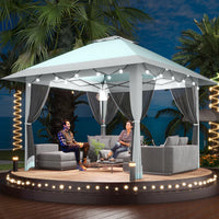 Garvee 396 x 396cm Canopy Tent Pop Up Gazebo With Mosquito Netting And Adjustable Height For Backyard Parties Lake Blue