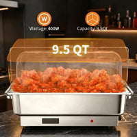 Garvee Adjustable Temperature Electric Chafing Dish Buffet Server – 8.5L Deep Food Warmer with Transparent PC Lid – Ideal for Parties, Catering, Weddings, Home Use – Includes 2*1/2 Gastronorm Pan (UK Standard)