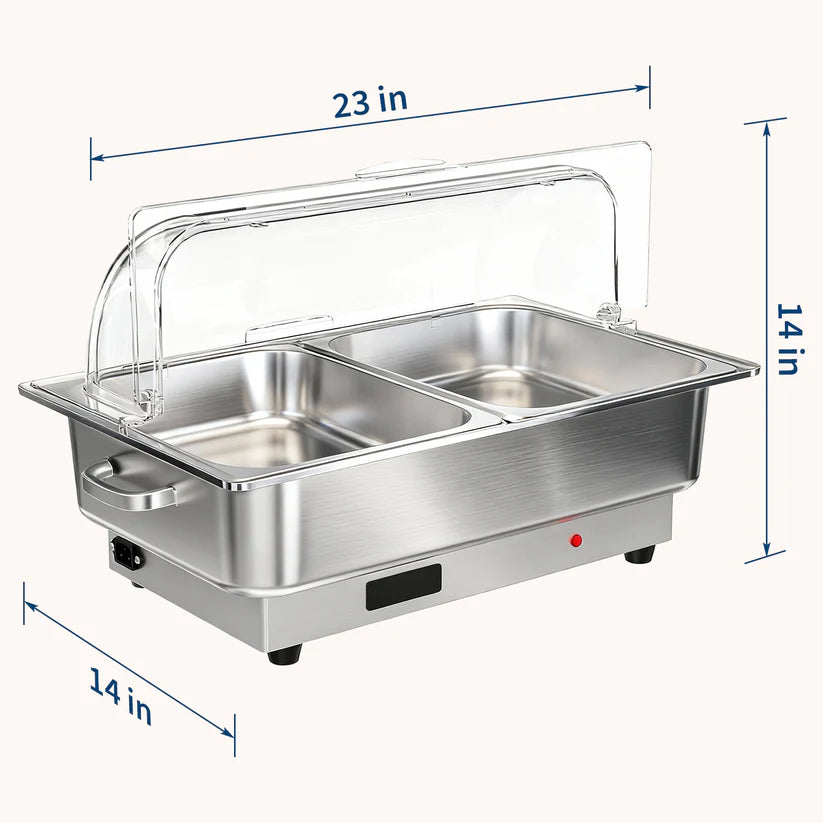 Garvee Adjustable Temperature Electric Chafing Dish Buffet Server – 8.5L Deep Food Warmer with Transparent PC Lid – Ideal for Parties, Catering, Weddings, Home Use – Includes 2*1/2 Gastronorm Pan (UK Standard)