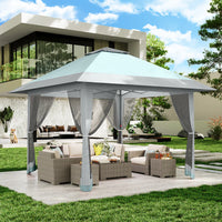 Garvee 396 x 396cm Canopy Tent Pop Up Gazebo With Mosquito Netting And Adjustable Height For Backyard Parties Lake Blue