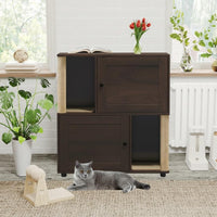Garvee Double Cat Litter Tray Enclosure for 2 Cats – Hidden Washroom Furniture – Modern Rustic Wooden Side Table – Natural Wood