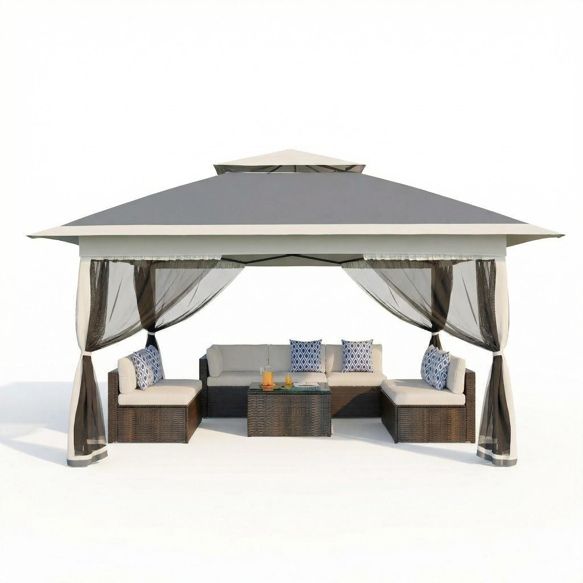 Garvee 3x3 m Grey Pop Up Foldable Garden Gazebo Canopy 2.65 m Height with Rain Gutter and Waterproof 300D Oxford Fabric for Outdoor Events 50+ UV Resistance
