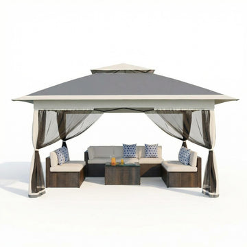 Garvee 3x3 m Grey Pop Up Foldable Garden Gazebo Canopy 2.65 m Height with Rain Gutter and Waterproof 300D Oxford Fabric for Outdoor Events 50+ UV Resistance