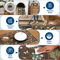 GARVEE Washable Area Rug 160x230cm Non-Slip Cat Floral Pattern Soft Pearl Velvet Carpet Low Pile Stain-Resistant Mat Living Room Bedroom